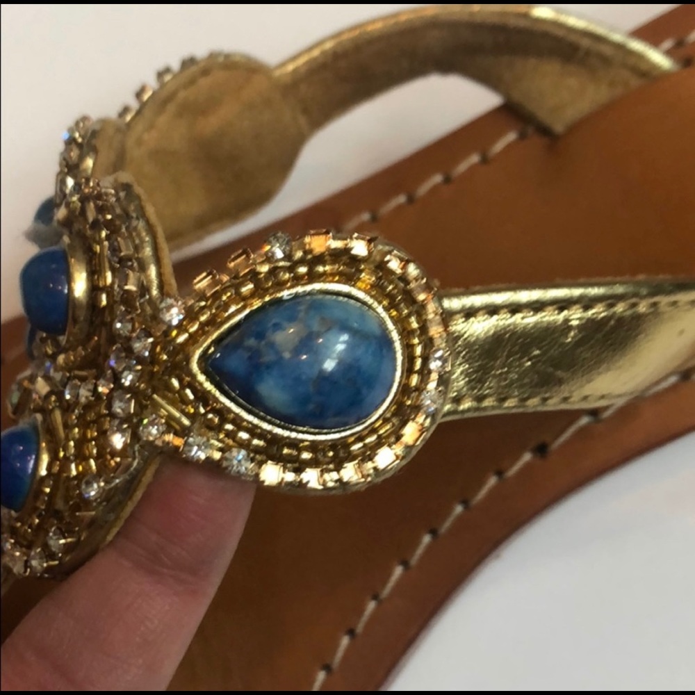Mystique Boutique blue gold Rhinestone thong wedge - Picture 7 of 10